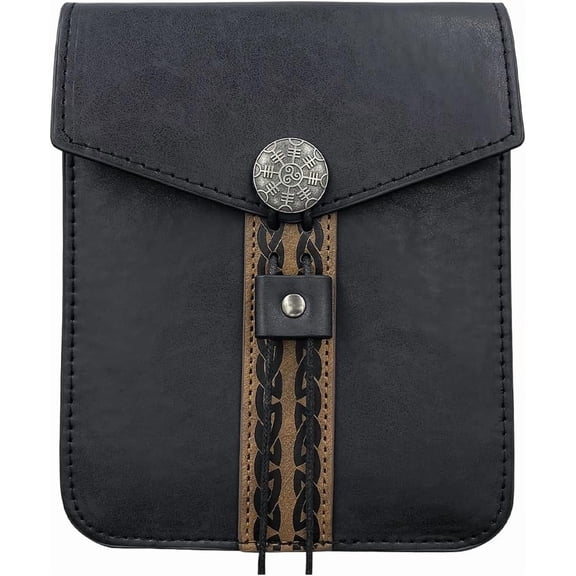 Medieval PU Leather Belt Pouch Black Vintage Leather Belt Bag Retro Late Portable Viking Side Pack Waist Bag Renaissance Accessories