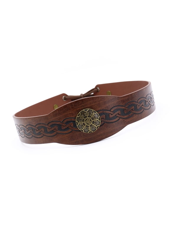 Medieval PU Leather Headband Vintage Embossed Hairband Head Accessory for Cosplay Party and Fashion Enthusiasts