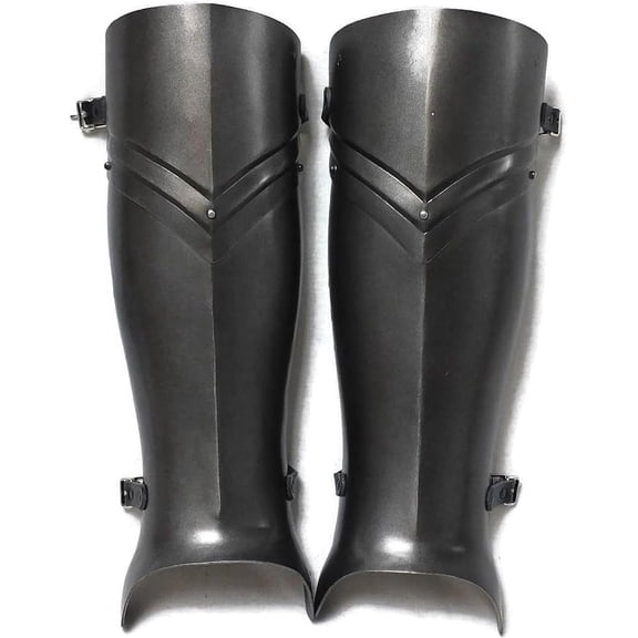 Medieval Pair Fluted Greaves Leg Armor in Dark Steel Finish