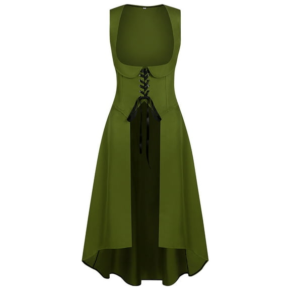 Medieval Peasant Dress for Women Lace Up Vintage A-line Corset Gown Renaissance Cosplay Costume Dress