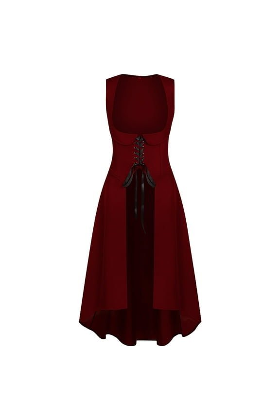 Medieval Peasant Dress for Women Lace Up Vintage A-line Corset Gown Renaissance Cosplay Costume Dress