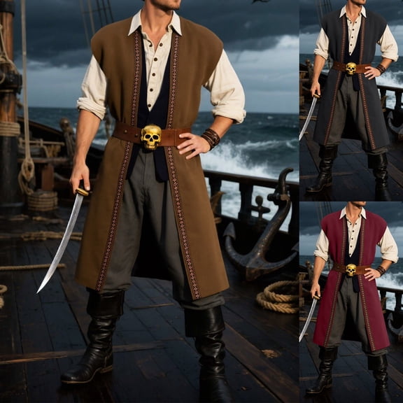 Medieval Pirate Role Play Dress Up Carnival Suede Vest Carnival Retro Red L