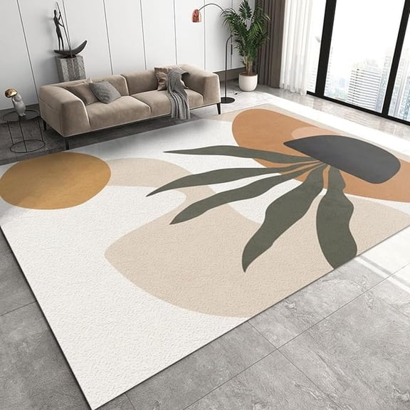Medieval Plants Area Rug, Simple Abstract Leaves Non Slip Kids Rugs, Easy Care Stain Resistant Carpet For Indoor Living Room Bedroom Office Decor Mat 5x6ft