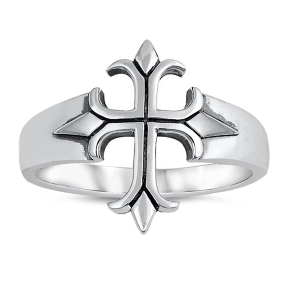Medieval Pointed Cross Oxidized Etching Ring 925 Sterling Silver Band Jewelry Female Male Size 10