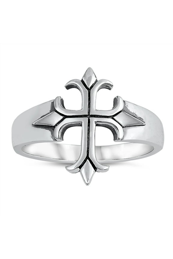 Medieval Pointed Cross Oxidized Etching Ring 925 Sterling Silver Band Jewelry Female Male Size 8
