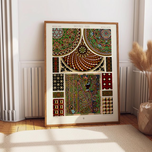 Medieval Polychrome Gothic Manuscript Ornament Wall Decor Unframed Paper Print