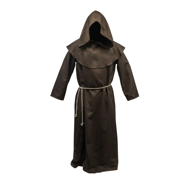 Long Brown Medieval Renaissance Monk Robe Rope Belt Hood Cloak Costume Accessory Long Brown Medieval Renaissance Monk Robe Rope Belt Hood Cloak Costume Accessory