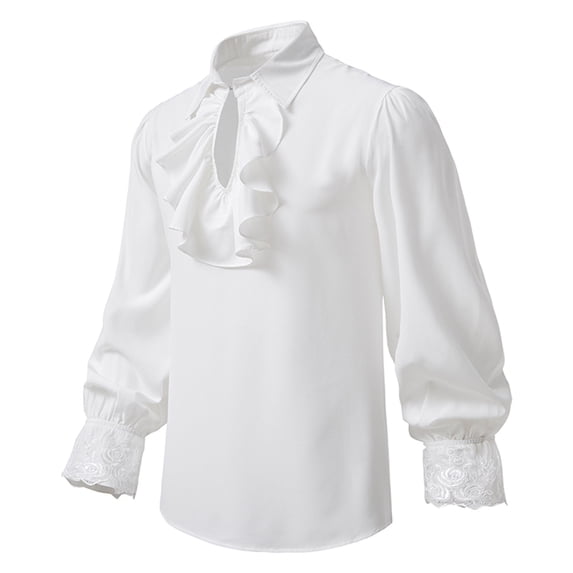 Medieval Puff Sleeve Shirt for Men Renaissance Court Vintage Pullover Steampunk Lapel Tops Solid Long Sleeve T-shirt