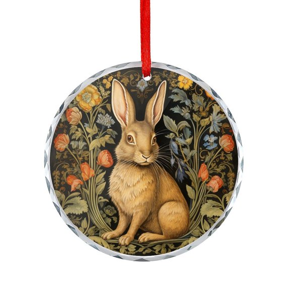 Medieval Rabbit French Print Crystal Glass Ornament Xmas Tree Decor for Kids Mom Dad Friends Loves Happy Easter Bunny Rabbit Glass Round Ornaments
