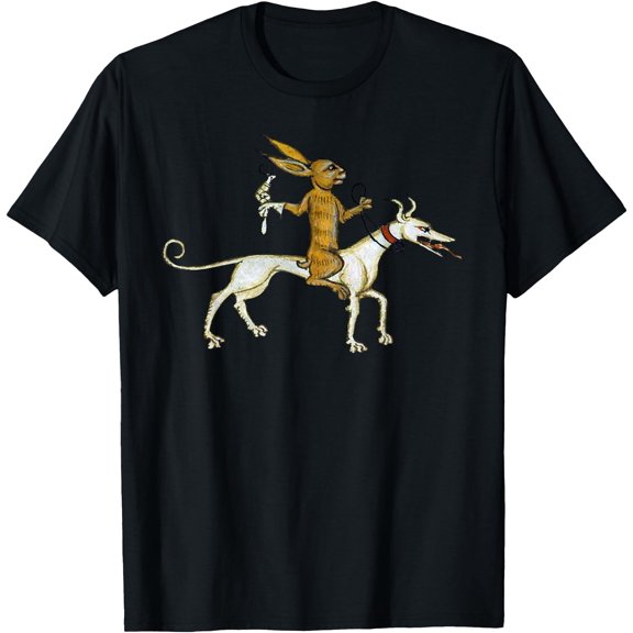 Medieval Rabbit Riding Dog and Holding Snail T-Shirt