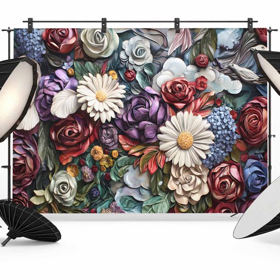 Medieval Relief Photography Backdrop 7x5FT, Daisy Roses Photo Backdrops, Background for Photography Studio Photo Studio Background, Back Drop for Photoshoot