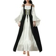 thumbnail image 1 of Medieval Renaissance Dress for Women Long Sleeve Lace Up Overdress with Underdress Historical Cosplay Costume, 1 of 7