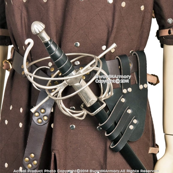 Medieval Renaissance Frog Black Genuine Leather Rapier Sword Holder Right Handed