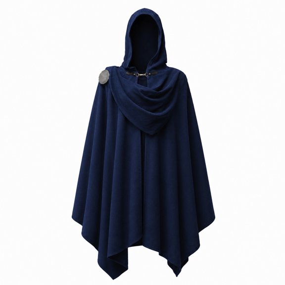 Medieval Renaissance Hooded Cloak, Corduroy Halloween Traveler Costume Cloak with Adjustable Brooch for Halloween and Traveler Cosplay Costume (Navy Blue)