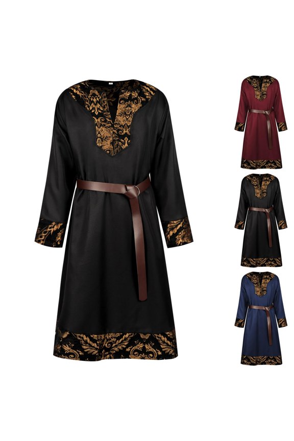Medieval Renaissance Viking Tunic for Men, Pirate Knight Embroidered Cosplay Costume Tunic Robe
