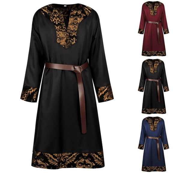 Medieval Renaissance Viking Tunic for Men, Pirate Knight Embroidered Cosplay Costume Tunic Robe