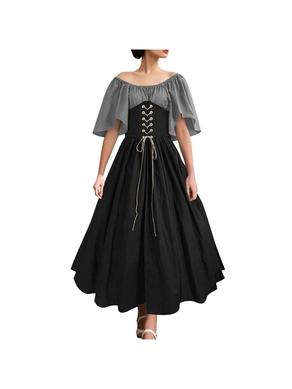 Medieval Renaissant Dress Women Vintage Fairy Corset Dresses Flare Sleeve Victorian Dresses Halloween Cosplay Costume
