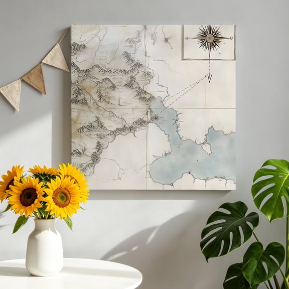 Medieval Retro Canvas Wall Art, Map Framed Canvas Wall Decor Picture Print Artwork Decorations for Living Room Office Ready to Hang 8" x 8"