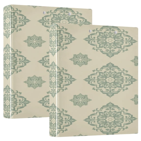 Medieval Retro Pattern 12.4x10.6in PVC Round Ring Binders, 2-Pack, D-Ring 3-Hole, Metal Clip