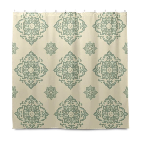 Medieval Retro Pattern 72x72 Waterproof Shower Curtain Liners Durable Metal C-Hooks Fade-Proof Thermal Print Anti-Splash