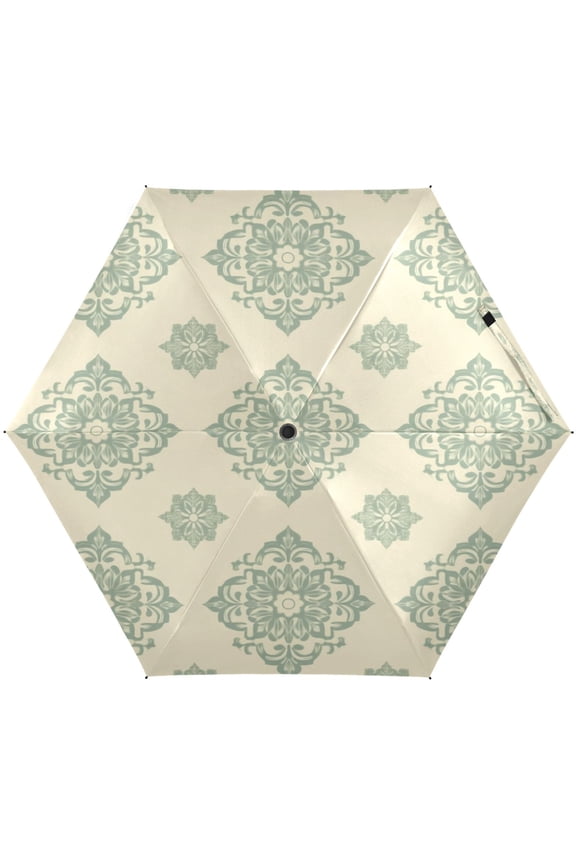 Medieval Retro Pattern Umbrellas for Sun Auto Open Close UV50+ Waterproof 5-Fold Compact Fiberglass Frame