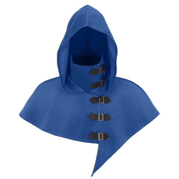 Medieval Rogue Cosplay Neck Hood, Multi Buckle Gothic Hooded Shoulder Capelet, High Neck Pointed Short Cloak for Halloween Assassin Rogue Cosplay,Medieval Fantasy Neck Hood Accessory, Blue One Size