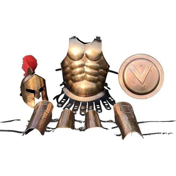 Thor Instruments Leonidas Halloween Costume Accessories, with Red Plume, Muscle Armor Cuirass, Lion Shield, and Spartan Leg Or Arm Guard (4 Piece) Set