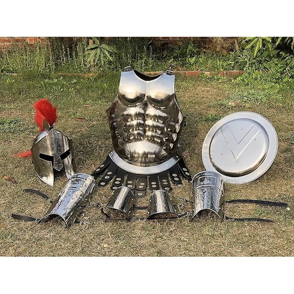 Medieval Roman Muscle Body Armor Cuirass Silver Costume