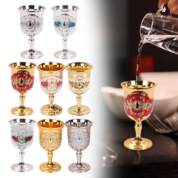 Medieval Rose Engraved Metal Shot Glass, Vintage Chalice Goblet for Wine and Liquor, Wedding Party Drinkware, Gold 6.6x3.5cm