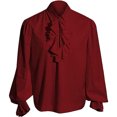 thumbnail image 1 of Medieval Ruffled Pirate, Shirt Victorian Gothic, Blouse Long Sleeve, Mens Pirate Shirt Renaissance Victorian Ruffled Tops | Viking Shirt,Medieval Style,Flared Sleeves With Elastic Cuffs, Red L, 1 of 6