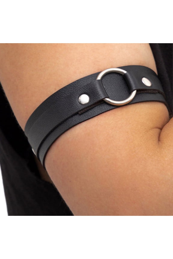 Medieval Sentimental Rock Black Pleather Wide Armband Adjustable Men's Halloween Party Accessory