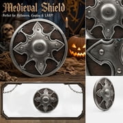 Medieval Shield 1 Piece Vintage Wood and Metal Round Shield for Halloween Costume LARP Cosplay Carnival Medieval War Reenactment Themed Party Prop Home Decoration