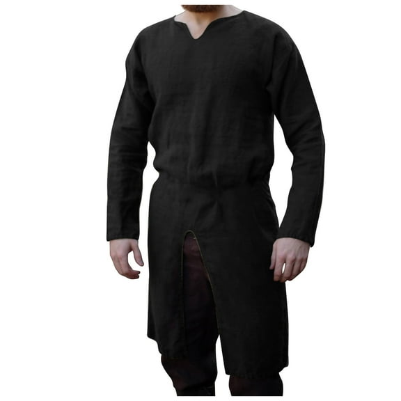 Medieval Shirt Men Long Sleeve Gown Loose Pirate Shirts Pullover Renaissance Festival Outfit Vintage V Neck Steampunk Blouse Tops Henley Shirts Halloween Costumes