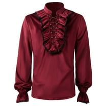 Medieval Shirt Men Long Sleeve Loose Fit Pirate Shirts Pullover Tees Ruffled Renaissance Shirts Steampunk Outfit Vintage Blouse Tops Lace V Neck Trumpet Sleeve Halloween Costumes
