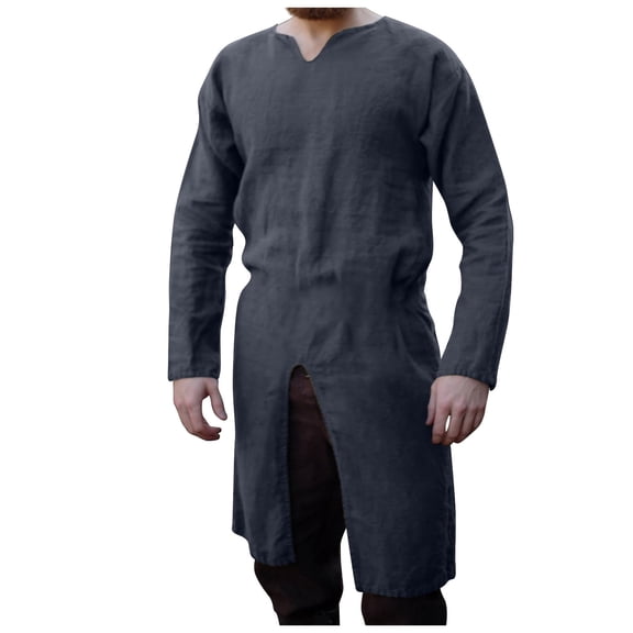 Medieval Shirt Men Long Sleeve Gown Loose Pirate Shirts Pullover Renaissance Festival Outfit Vintage V Neck Steampunk Blouse Tops Henley Shirts Halloween Costumes