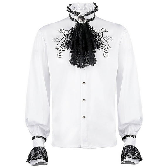 Medieval Shirt Men Sale Long Sleeve Loose Fit Pirate Shirts Pullover Tees Ruffled Renaissance Shirts Steampunk Outfit Vintage Blouse Tops Lace V Neck Trumpet Sleeve Halloween Costumes