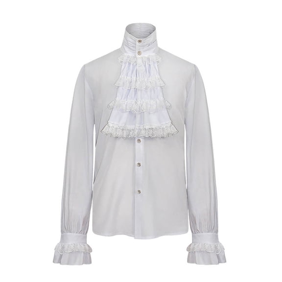 Medieval Shirt Men Sale Long Sleeve Loose Fit Pleated Pirate Shirts Pullover Tees Ruffled Renaissance Shirts Steampunk Outfit Vintage Blouse Tops Trumpet Sleeve Halloween Costumes