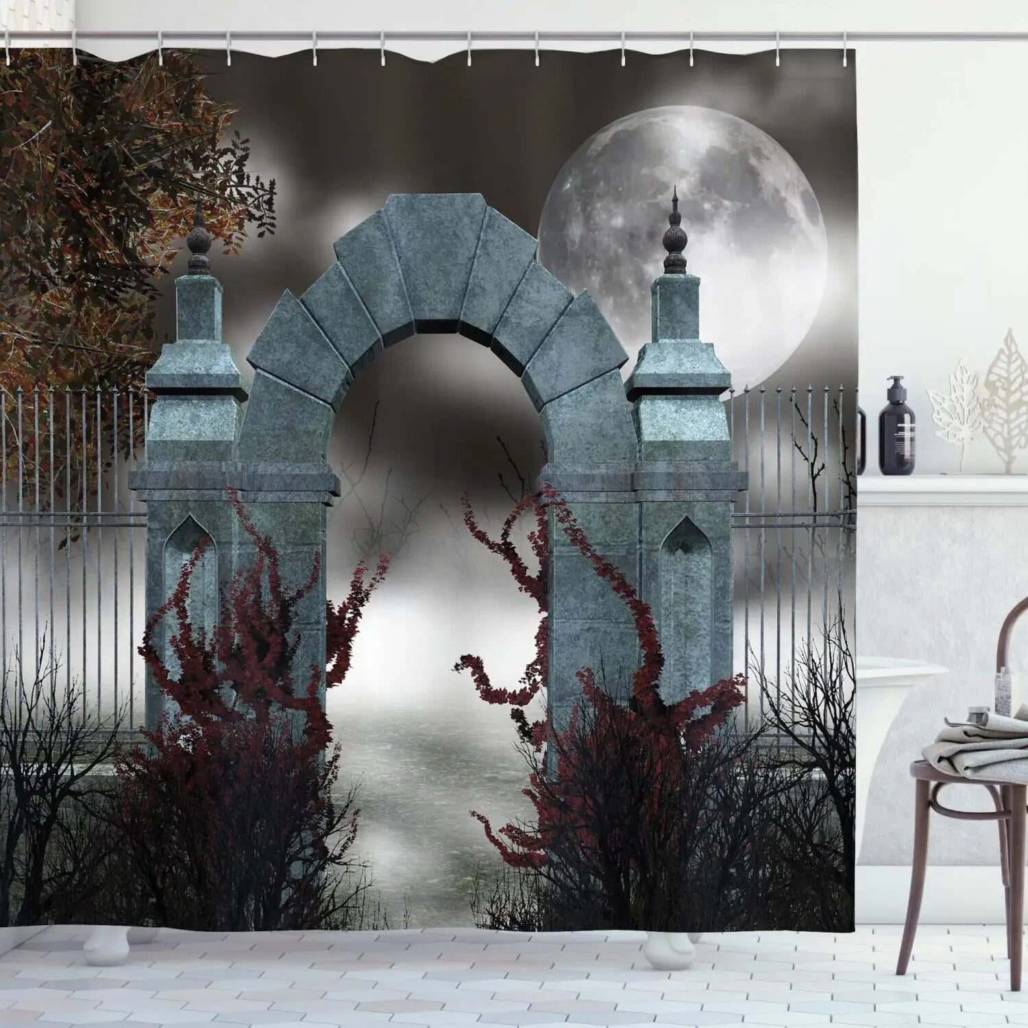Medieval Shower Curtain Rustic Wood Shield on Medieval Castle Gate Bath