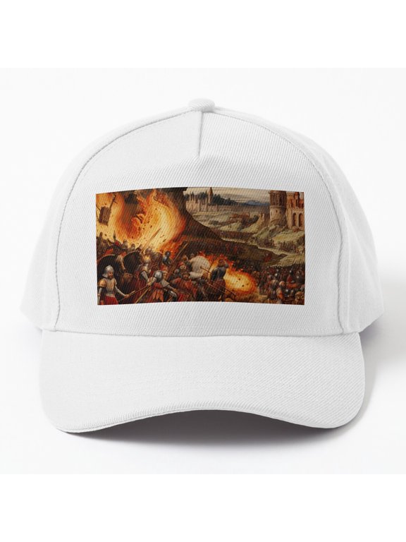 Medieval Siege of Eldermoor Baseball Cap, Fantasy Fortress Battle Graphic Design, Classic Hat