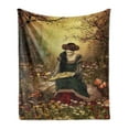 thumbnail image 1 of Medieval Soft Flannel Fleece Blanket, Lady Sitting on Stone and Reading Book Forest Flowers Grass Trees Fairy Tale Theme, Cozy Plush for Indoor and Outdoor Use, 70" x 90", Multicolor, by Ambesonne, 1 of 6