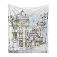 thumbnail image 1 of Medieval Soft Flannel Fleece Blanket, Pale Sketch Design of Middle Age Renaissance Building European Old Town Cityscape, Cozy Plush for Indoor and Outdoor Use, 60" x 80", Multicolor, by Ambesonne, 1 of 5