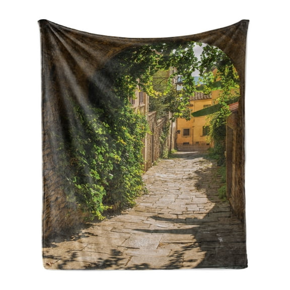 Medieval Soft Flannel Fleece Blanket, Streets of Tuscany Old Mediterranean Middle Age Town European High Culture Italy, Cozy Plush for Indoor and Outdoor Use, 50" x 70", Multicolor, by Ambesonne
