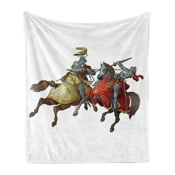 Medieval Soft Flannel Fleece Throw Blanket, Middle Age Fighters Knights with Costume Renaissance Period Illustration, Cozy Plush for Indoor and Outdoor Use, 50" x 60", Multicolor, by Ambesonne