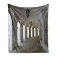thumbnail image 1 of Medieval Soft Flannel Fleece Throw Blanket, Middle Ages Buildings Corridor Arches and Lanterns Architectural Classical Artwork, Cozy Plush for Indoor and Outdoor Use, 70" x 90", White, by Ambesonne, 1 of 5