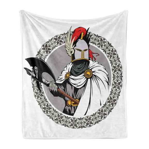 Medieval Soft Flannel Fleece Throw Blanket, Middle Ages Knight Traditional Costume and Heroic Pastme, Cozy Plush for Indoor and Outdoor Use, 70" x 90", Multicolor, by Ambesonne