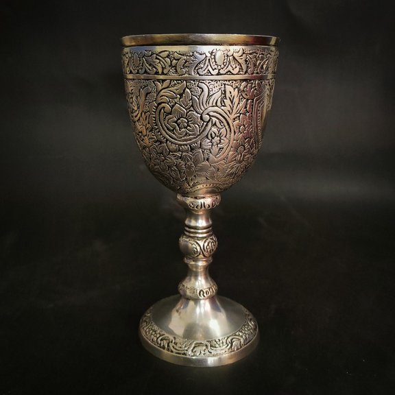 Medieval Style Brass Goblet Handcrafted Chalice with Engraved Wine Cup Design