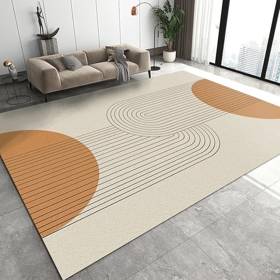 Medieval Sun Geometric Black Line Area Rug, Retro Beige Boho Style Non Slip Kids Rugs, Machine Washable Carpet For Indoor Living Room Bedroom Office Decor Mat 5x6ft