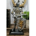 thumbnail image 1 of Medieval Swordsman Knight Of Lyon Figurine 8.5"H Suit of Armor Coat Of Arms Lion, 1 of 9