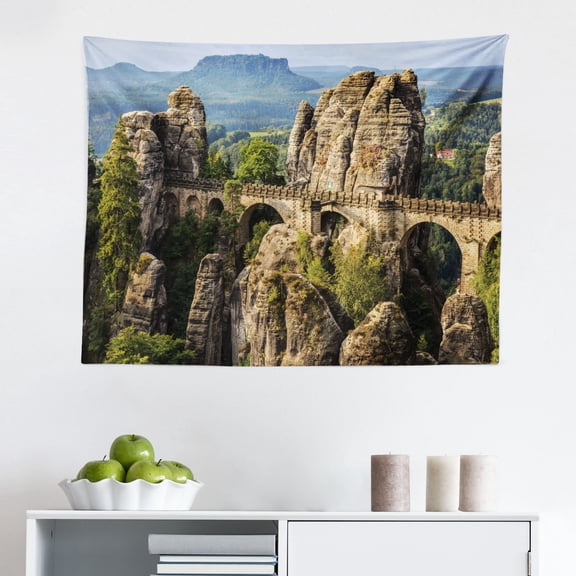 Medieval Tapestry, Streets of Tuscany Old Mediterranean Middle Age Town European High Culture Italy, Fabric Wall Hanging Decor for Bedroom Living Room Dorm, 2 Sizes, Multicolor, by Ambesonne