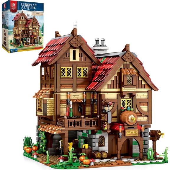 Medieval Tavern Building Set, European Century Bistro Kit 66018, Collectible Architecture Display with Highly Detailed Wine Cellar & Armory, Creative Construction